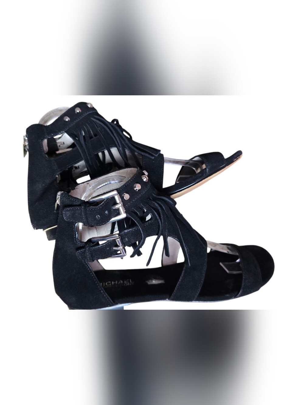 Michael Kors Black Suede Fringe Gladiator Sandals 8.5